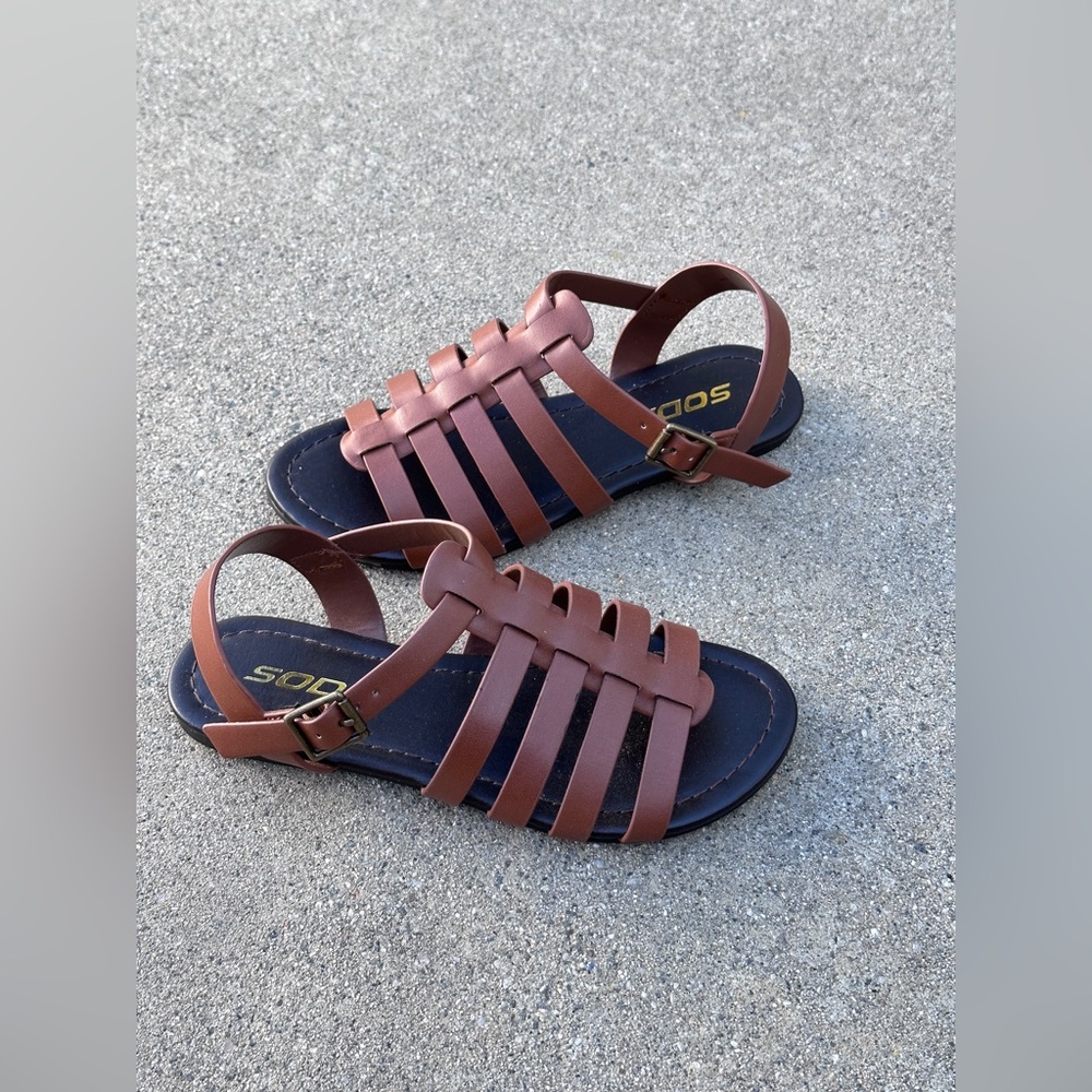 Soda Kids Tan Gladiator Flat Sandals with Buckle